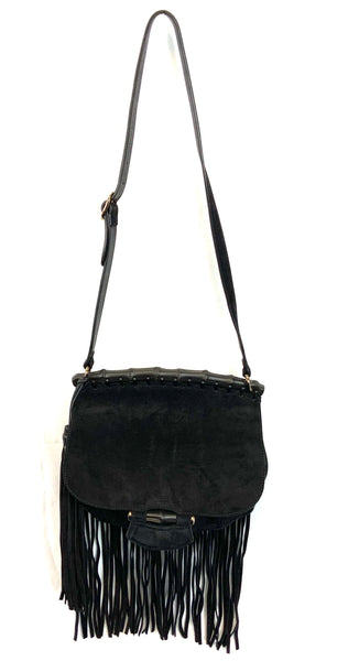 Pre-loved Gucci 347099 Black Suede Leather Nouveau Fringe Shoulder Bag