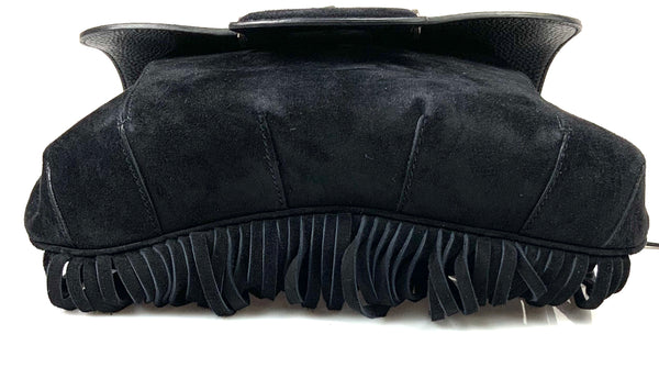 Pre-loved Gucci 347099 Black Suede Leather Nouveau Fringe Shoulder Bag