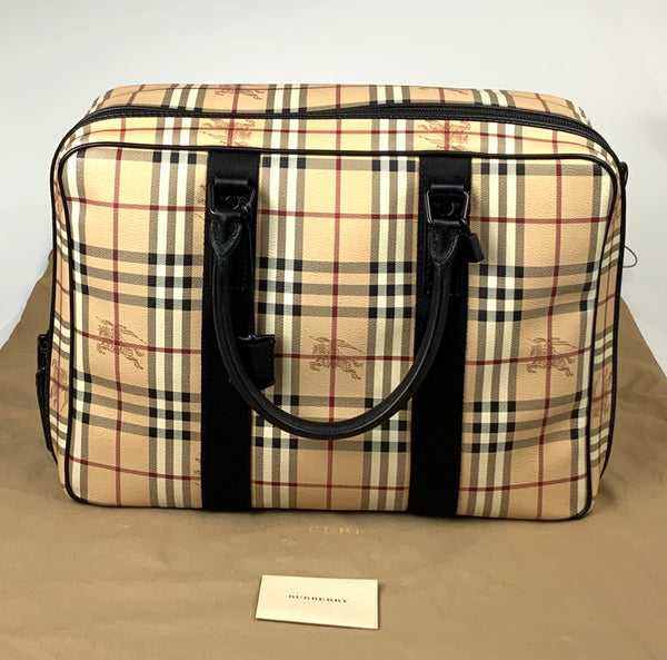 Pre-loved Burberry 3730177 Vintage Check and Leather Carry On Weekend Bag