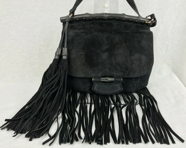 Pre-loved Gucci 347099 Black Suede Leather Nouveau Fringe Shoulder Bag