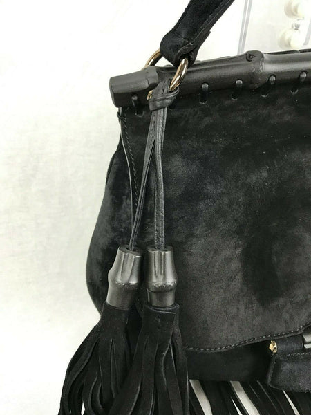 Pre-loved Gucci 347099 Black Suede Leather Nouveau Fringe Shoulder Bag